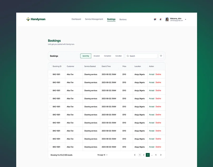 Handyman — Bookings